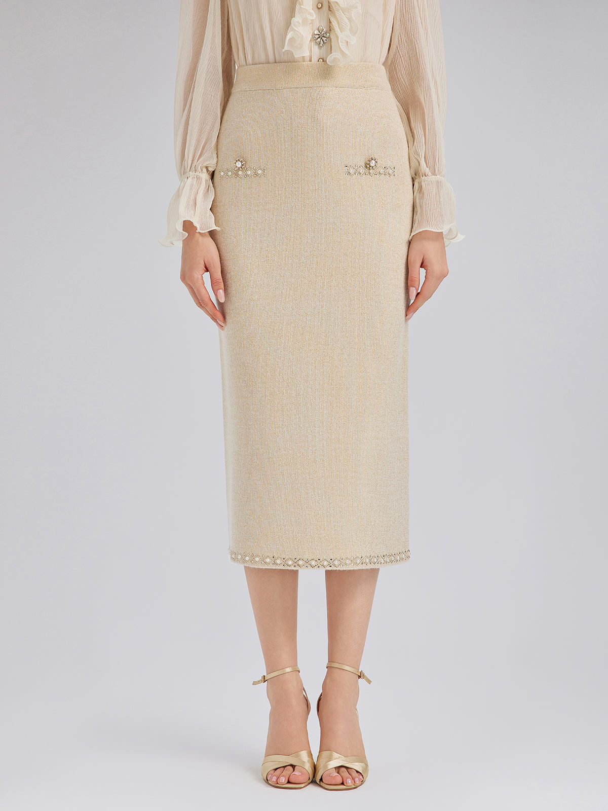 Rhinestone Beaded Stretch Knit Skirt