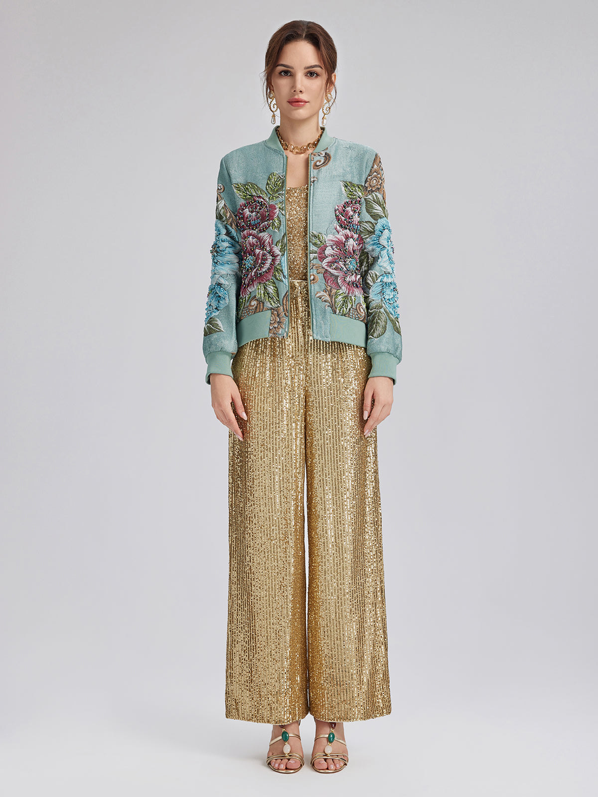 Hand-Beaded 3D Floral Bomber Jacket