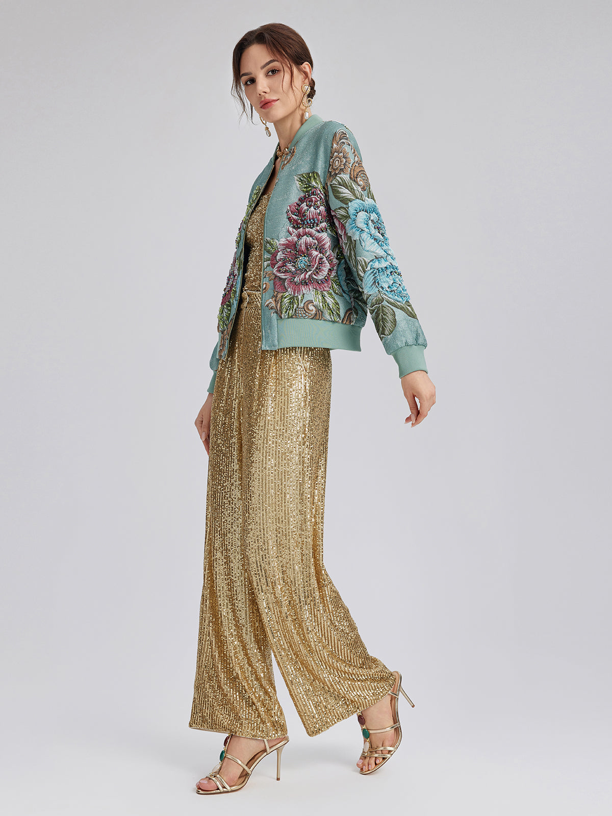 Hand-Beaded 3D Floral Bomber Jacket