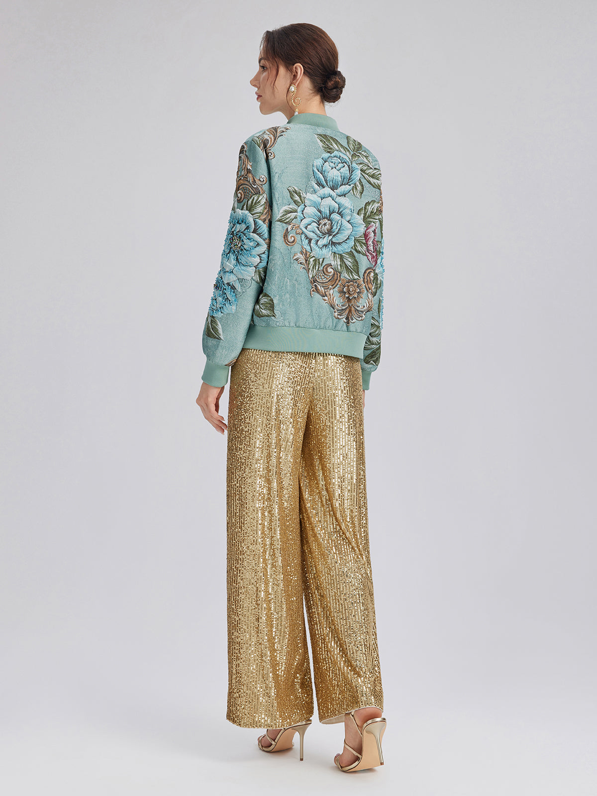 Hand-Beaded 3D Floral Bomber Jacket