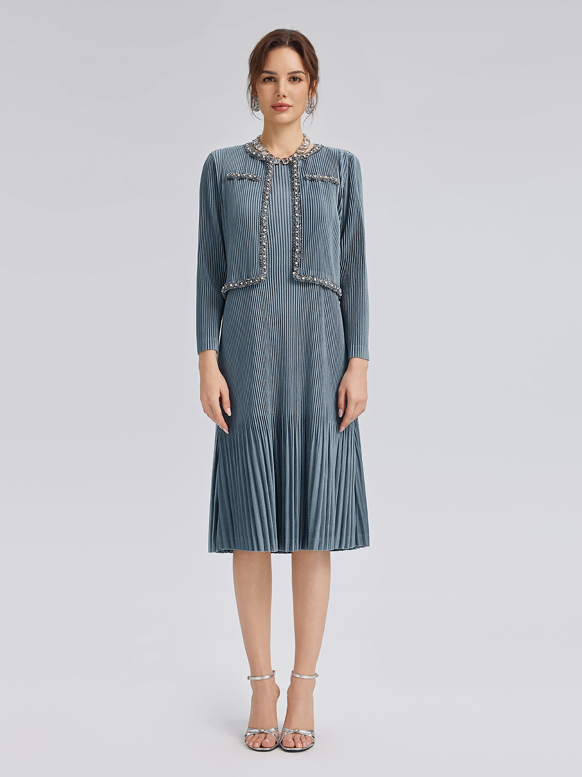 Pleated Knit Beaded Suit Set