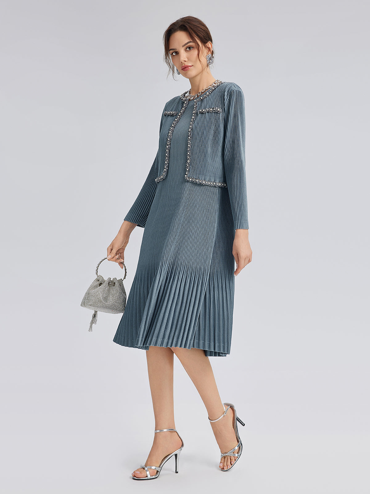 Pleated Knit Beaded Suit Set