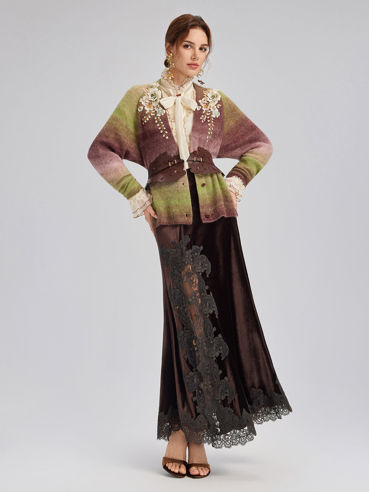 French Lace Velvet Skirt with Slit