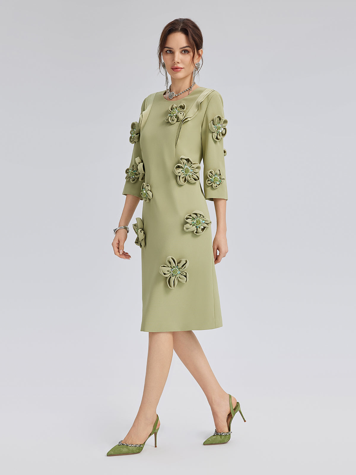 Hand-Sewn Beaded 3D Floral Dress