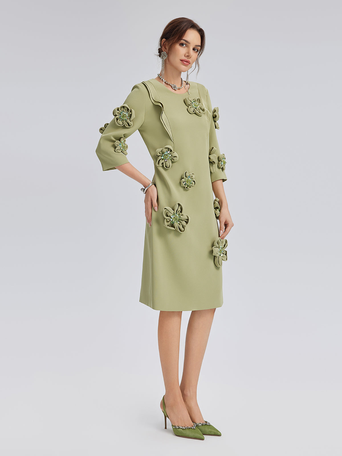 Hand-Sewn Beaded 3D Floral Dress
