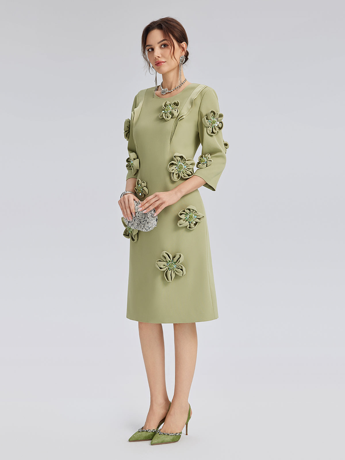 Hand-Sewn Beaded 3D Floral Dress