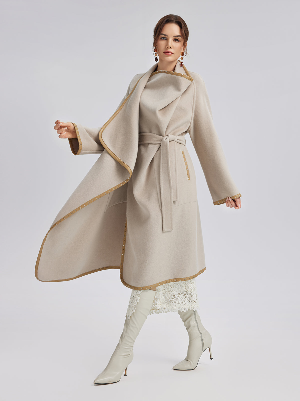 Irregular Silhouette Mid-Length Wool Coat (100% Wool)