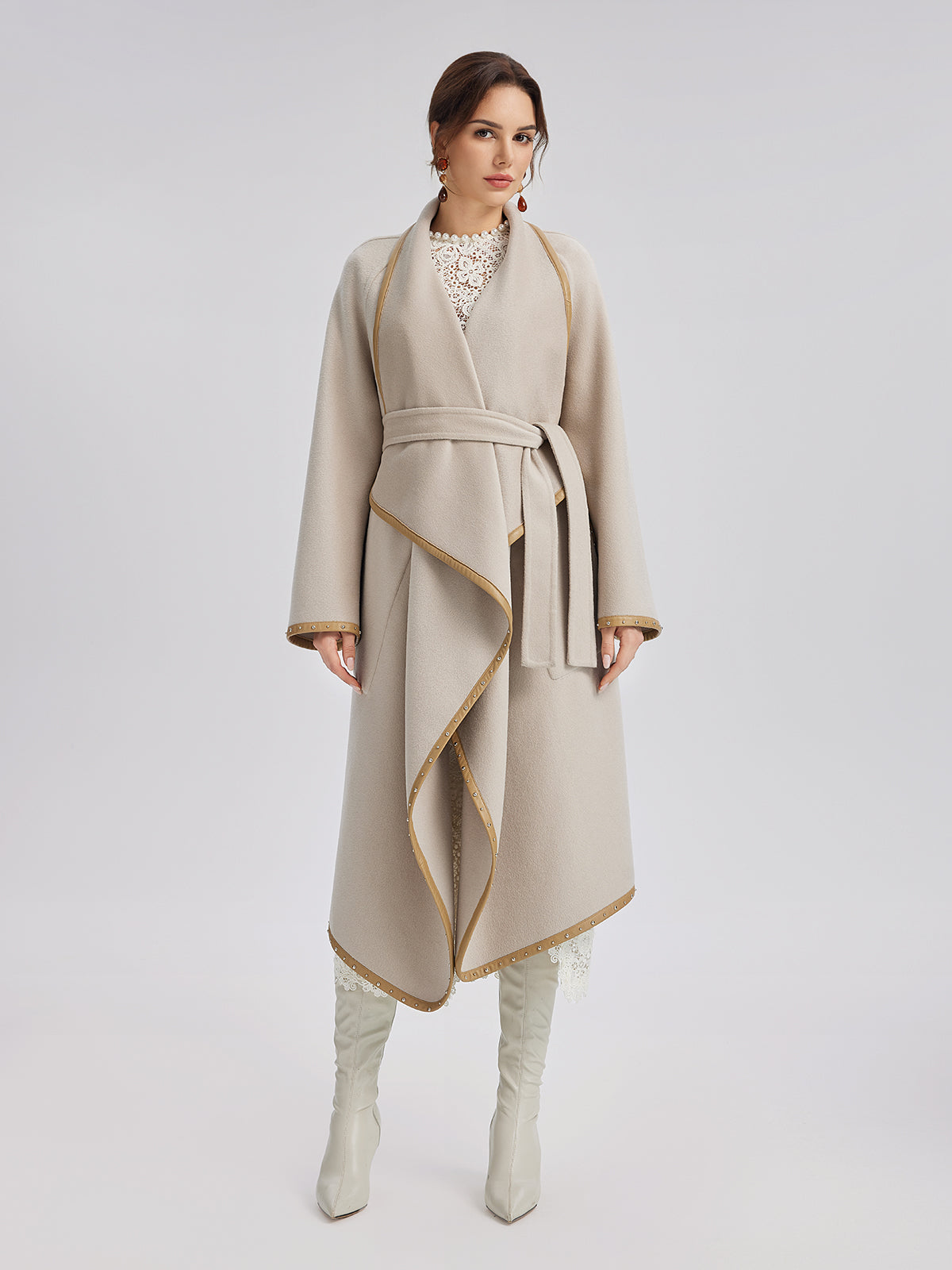 Irregular Silhouette Mid-Length Wool Coat (100% Wool)