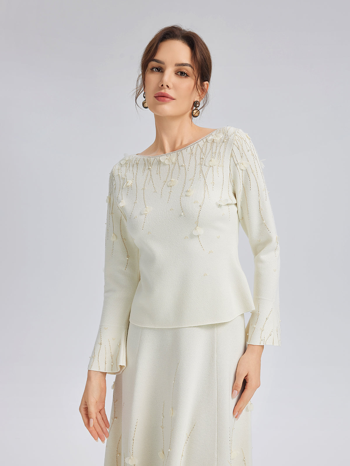 Rhinestone Beaded Wool Knit Top