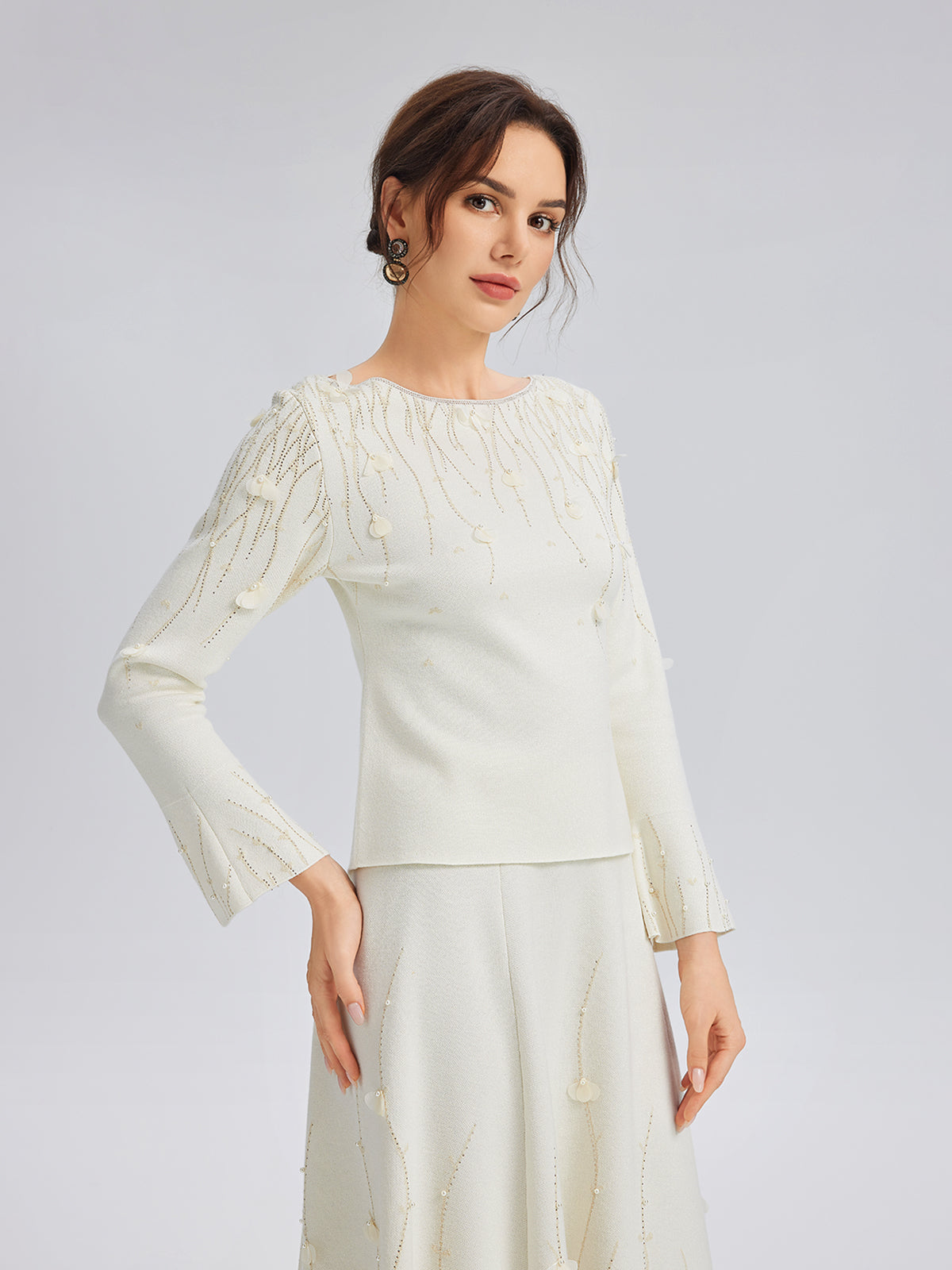 Rhinestone Beaded Wool Knit Top