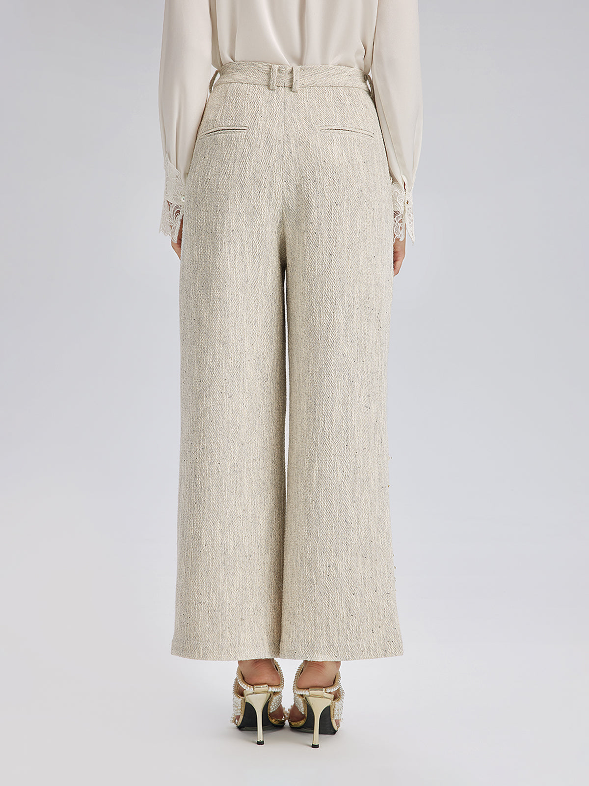 Final Sale | Hand-Sewn Pearl Textured Straight-Leg Pants