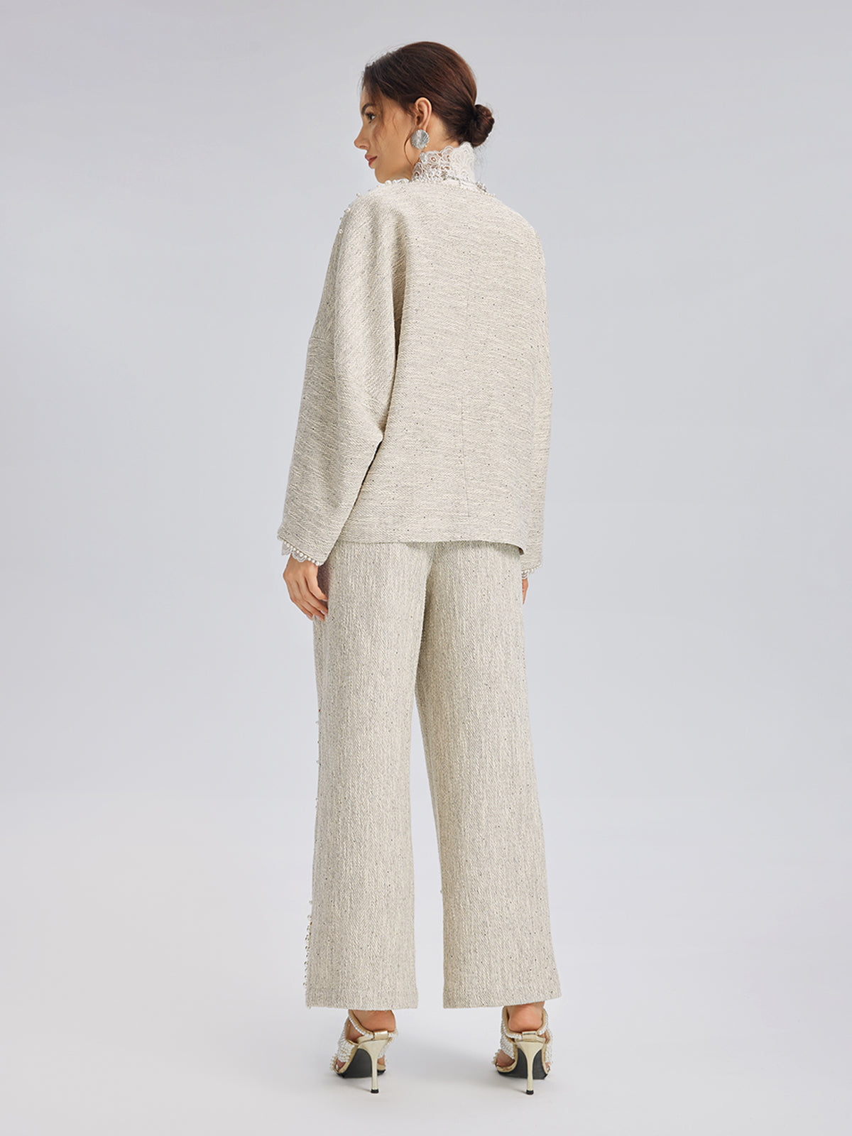Final Sale | Hand-Sewn Pearl Textured Straight-Leg Pants