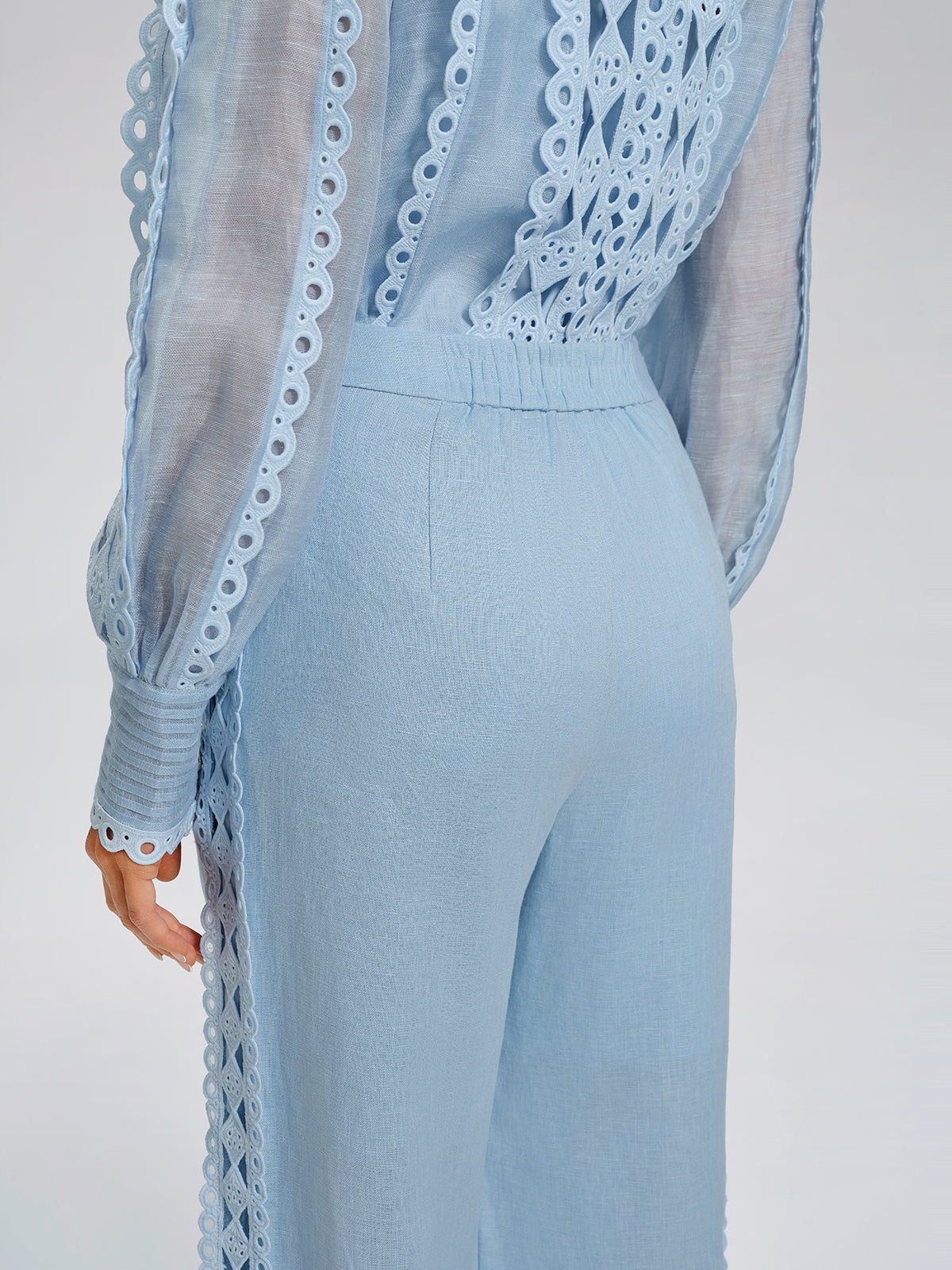 Linen Elastic Waistband Straight-Leg Pants