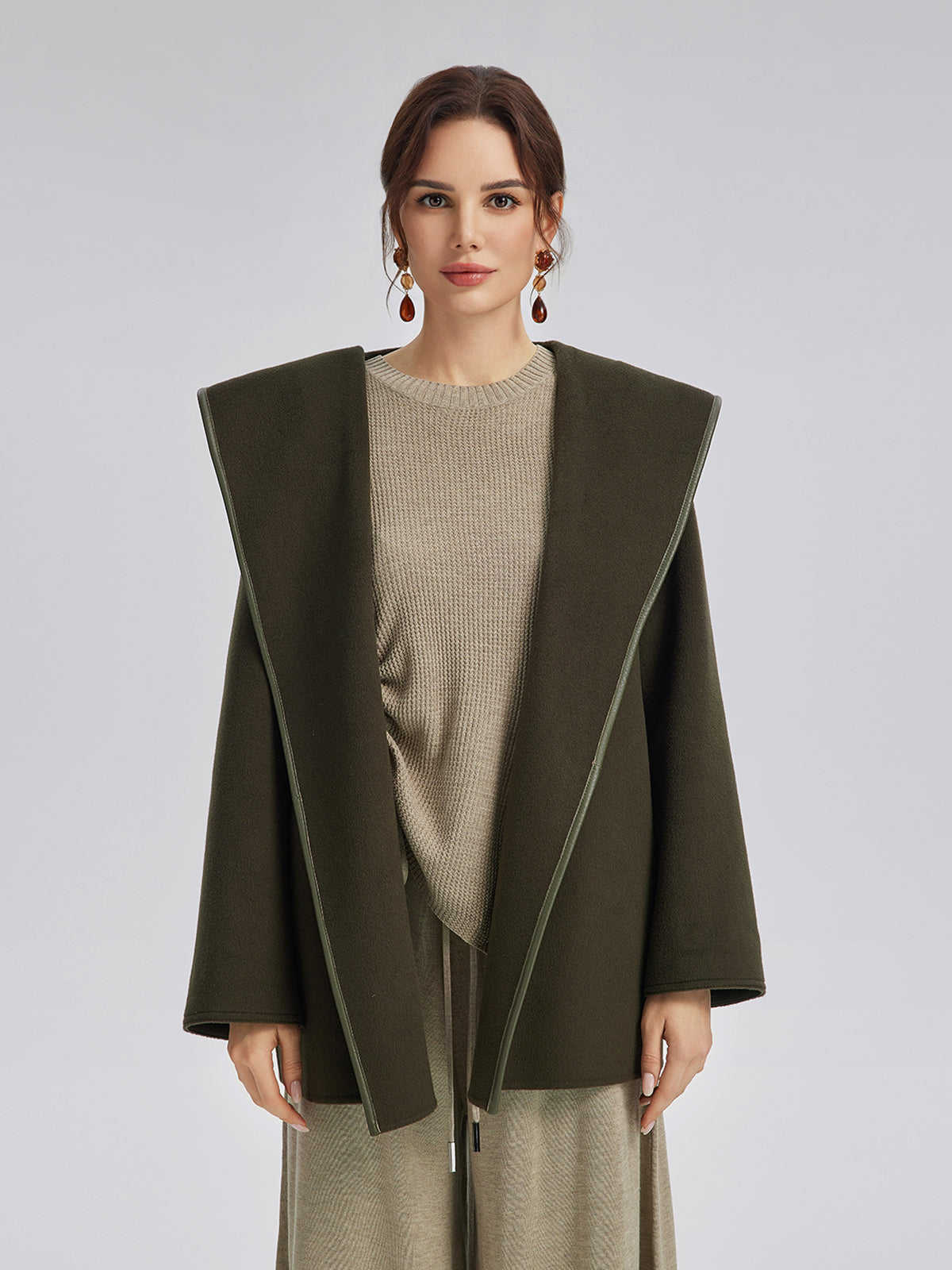 Robe-Style Wool Cashmere Coat (Waist Tie Included)