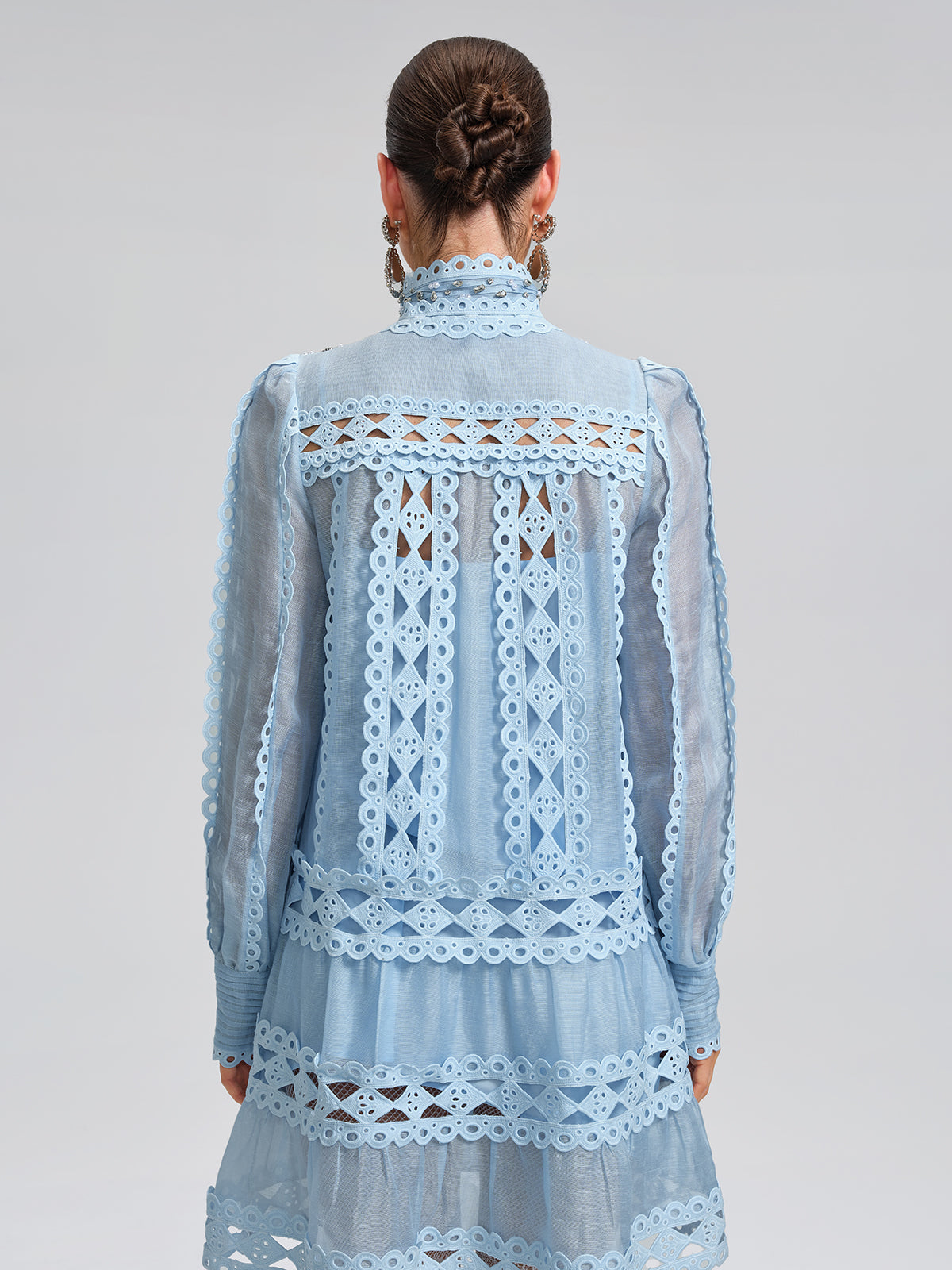 Linen Beaded Cutout Trimming Mini Dress