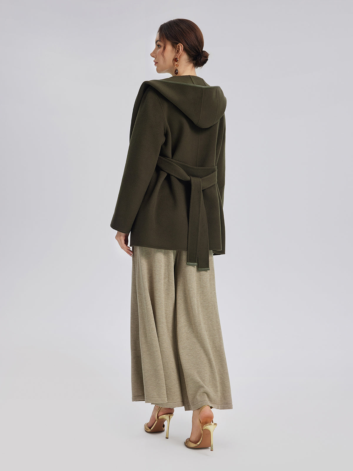 Robe-Style Wool Cashmere Coat (Waist Tie Included)