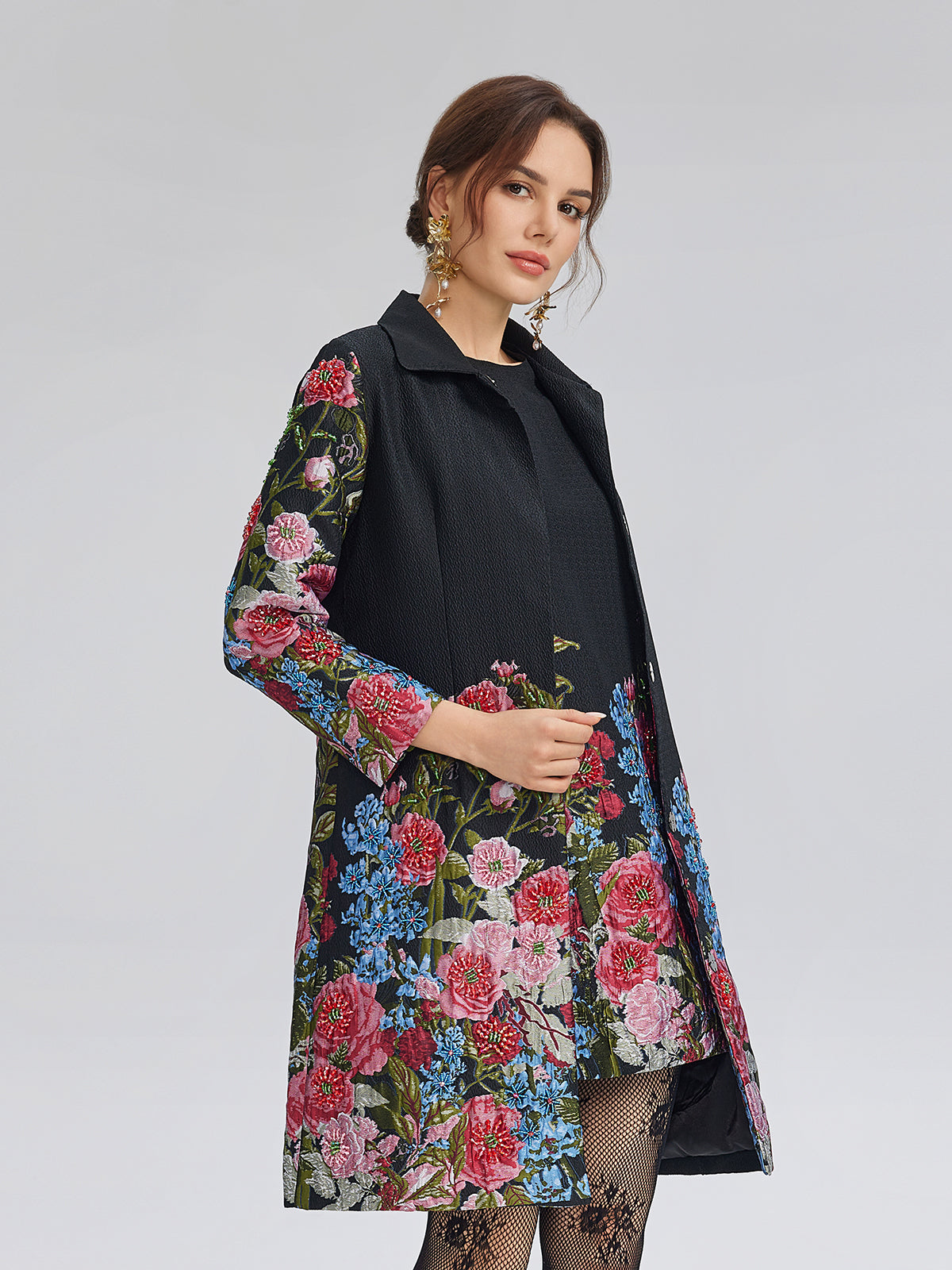 Hand-Beaded 3D Floral Versatility Jacket