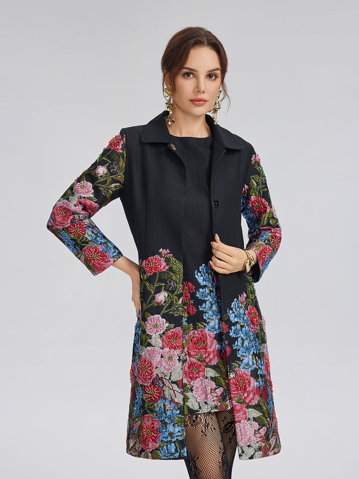 Hand-Beaded 3D Floral Versatility Jacket