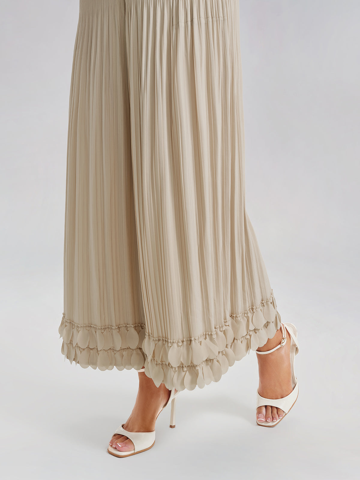 Hand-Stitched Floral Beaded Pleated Set