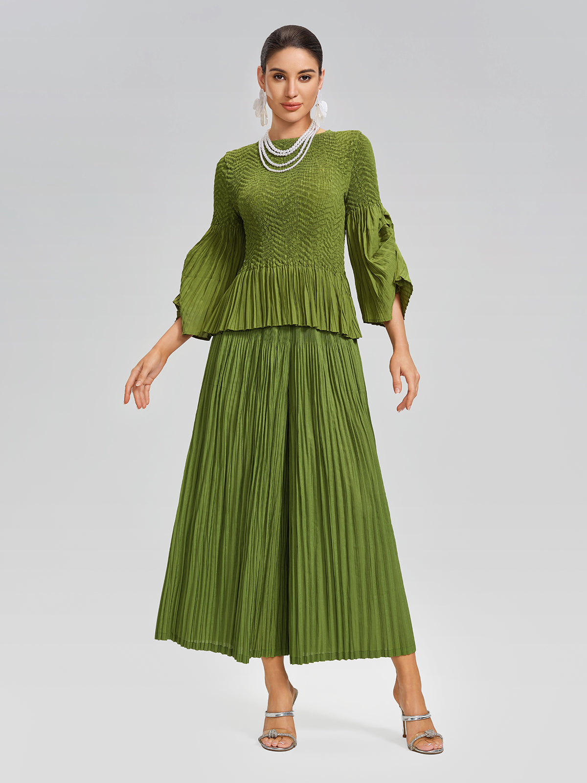 Pleated Fuzzy-Trim Mermaid Stretch Set