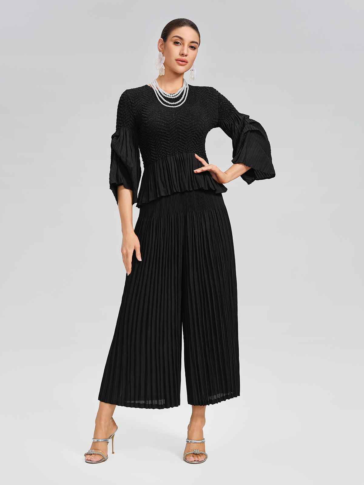 Pleated Fuzzy-Trim Mermaid Stretch Set