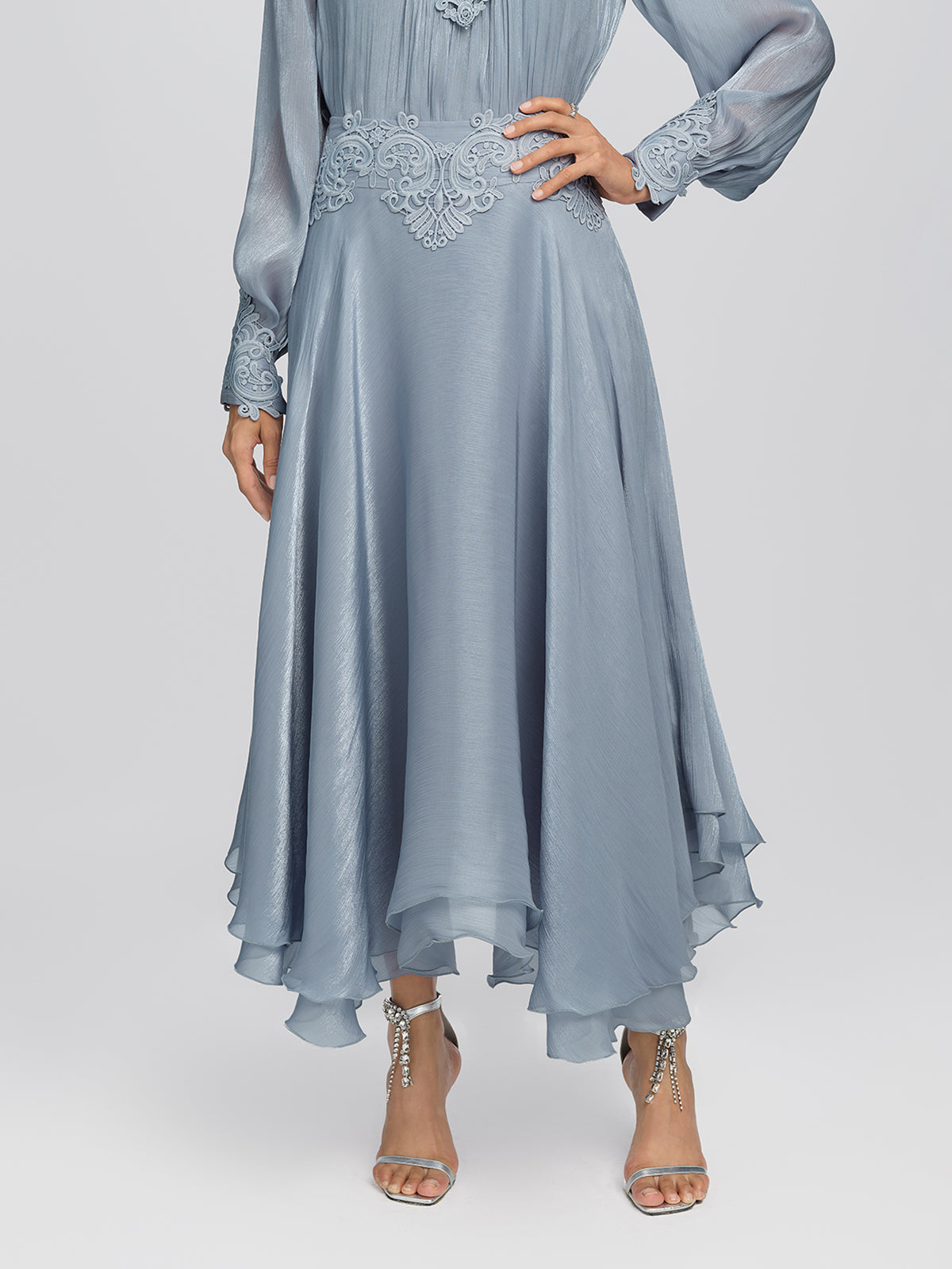 Pearlescent Organza Guipure Lace A-Line Skirt