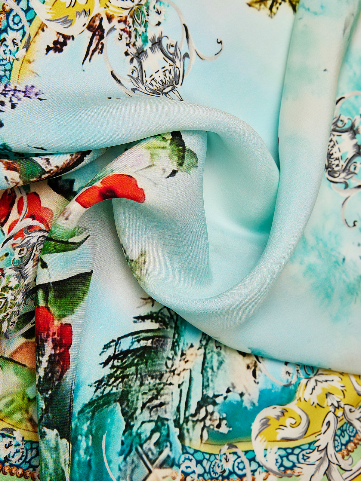 100% Silk Manor Print Halter Scarf (Necklace not included)