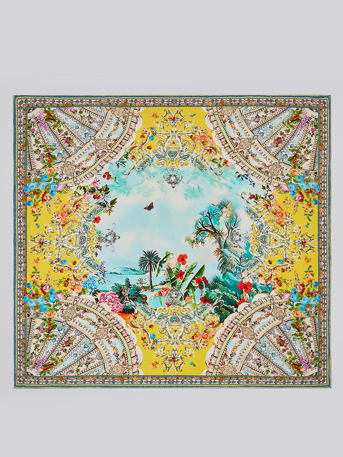 100% Silk Manor Print Halter Scarf (Necklace not included)