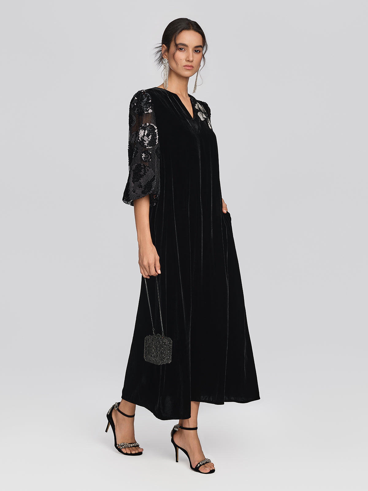Silk Velvet Sequin Floral Dress