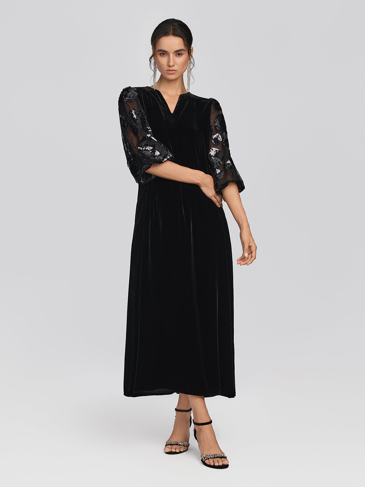Silk Velvet Sequin Floral Dress