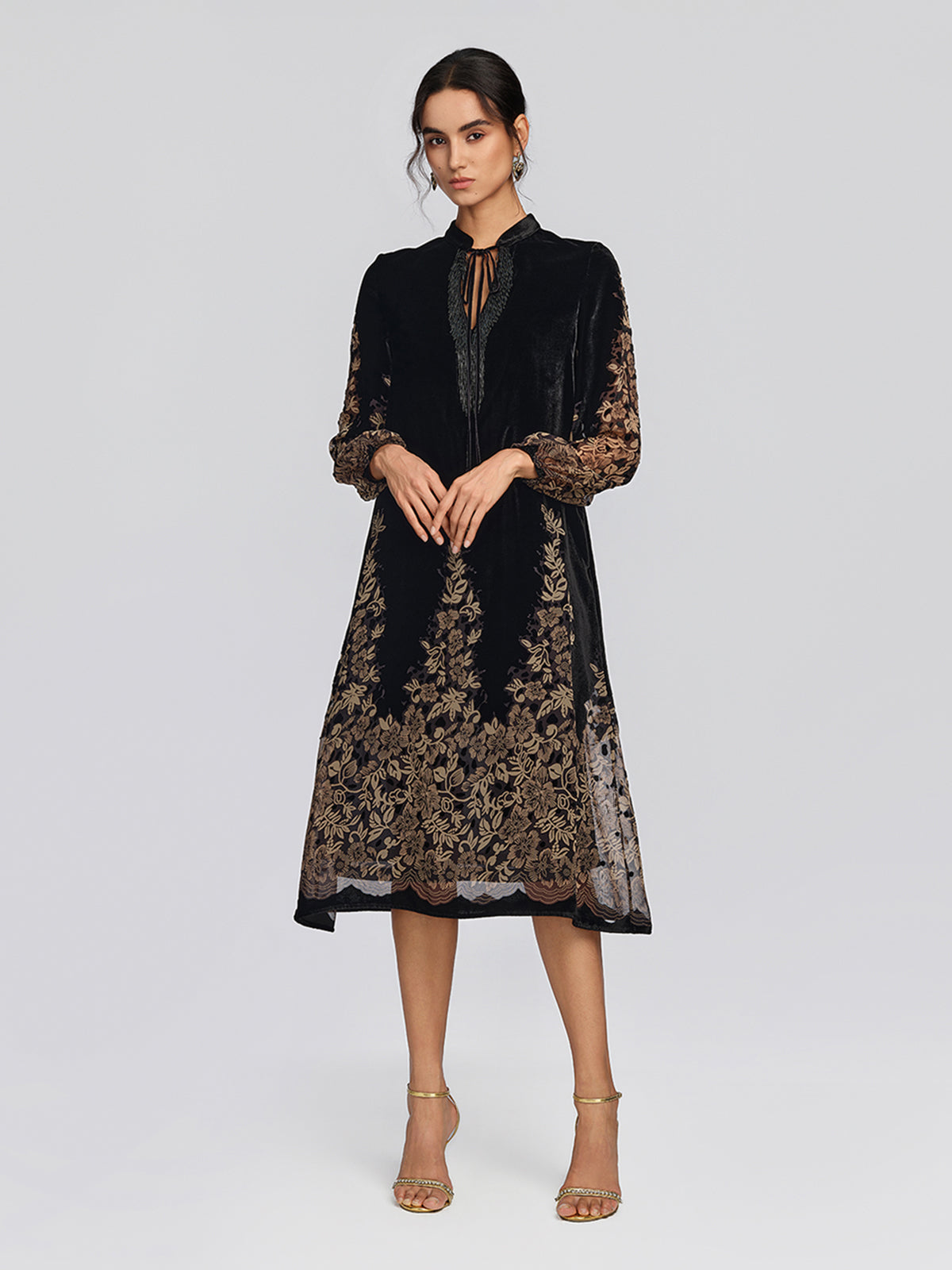 Velvet Burnout Floral Beaded Dress