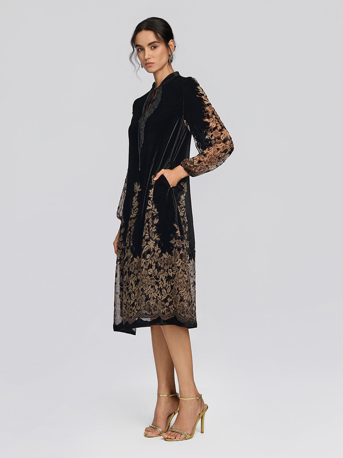Velvet Burnout Floral Beaded Dress