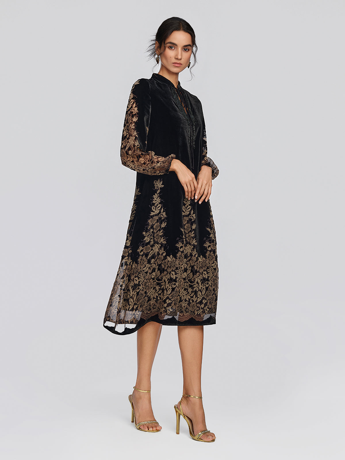 Velvet Burnout Floral Beaded Dress