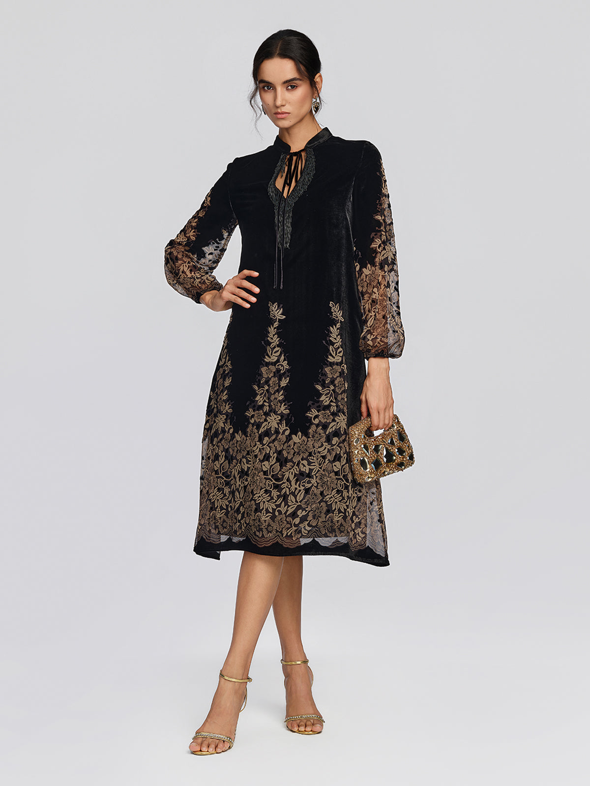 Velvet Burnout Floral Beaded Dress