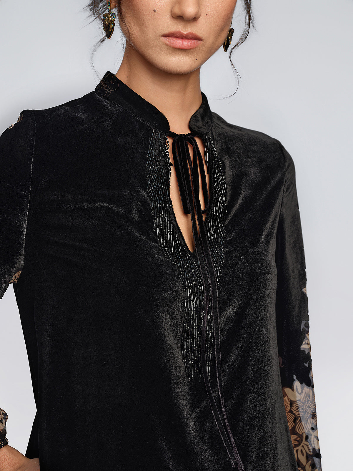 Velvet Burnout Floral Beaded Dress
