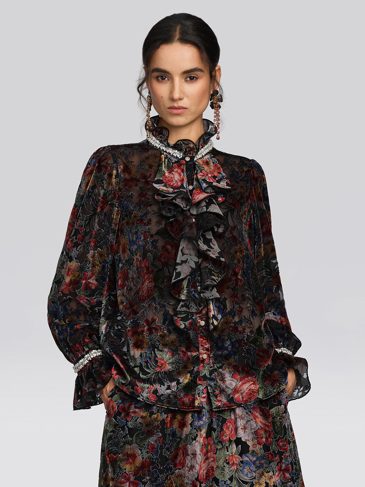 Burnout Velvet Floral Pearl Shirt