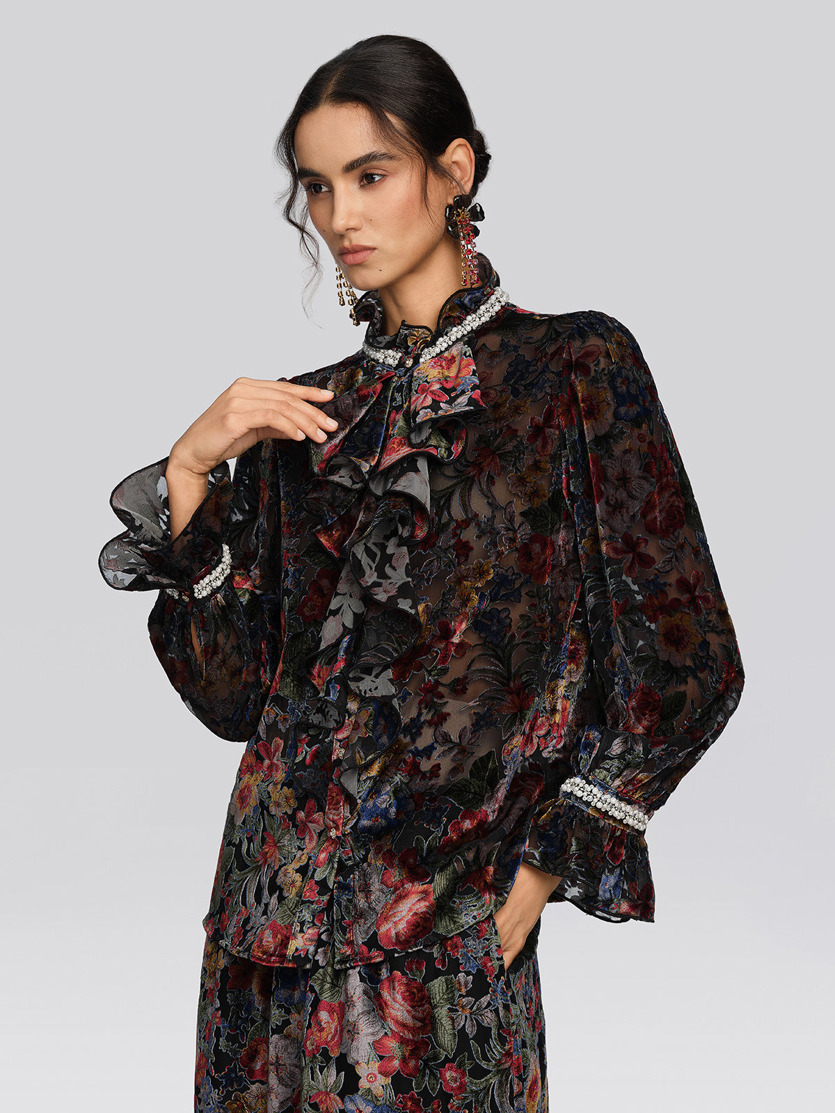 Burnout Velvet Floral Pearl Shirt