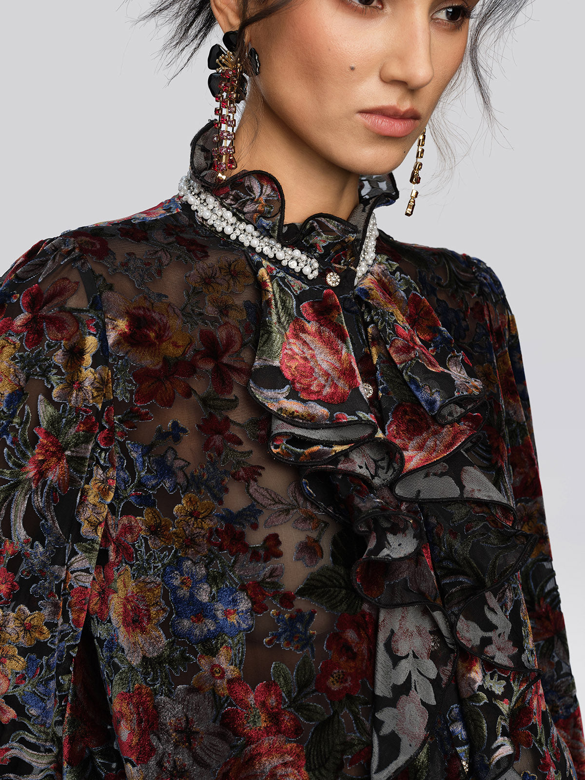 Burnout Velvet Floral Pearl Shirt