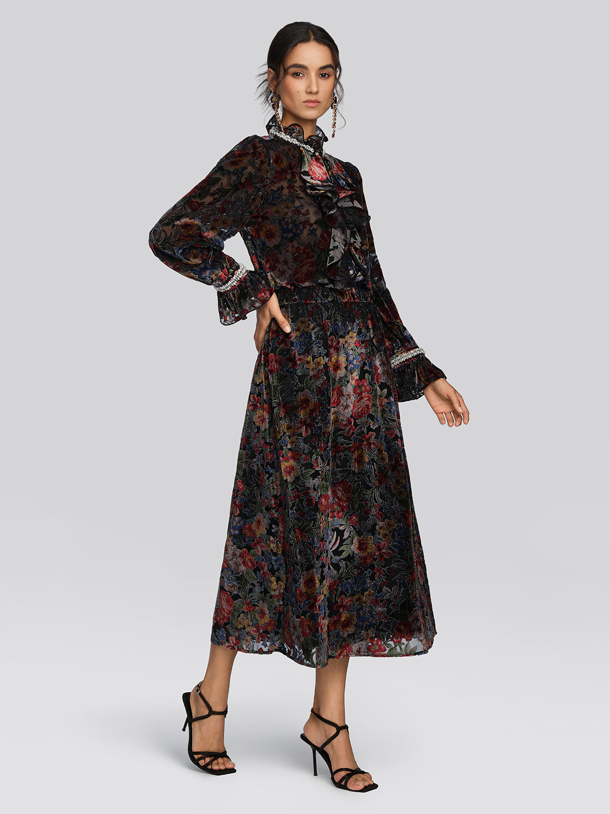 Burnout Velvet Floral Pearl Shirt