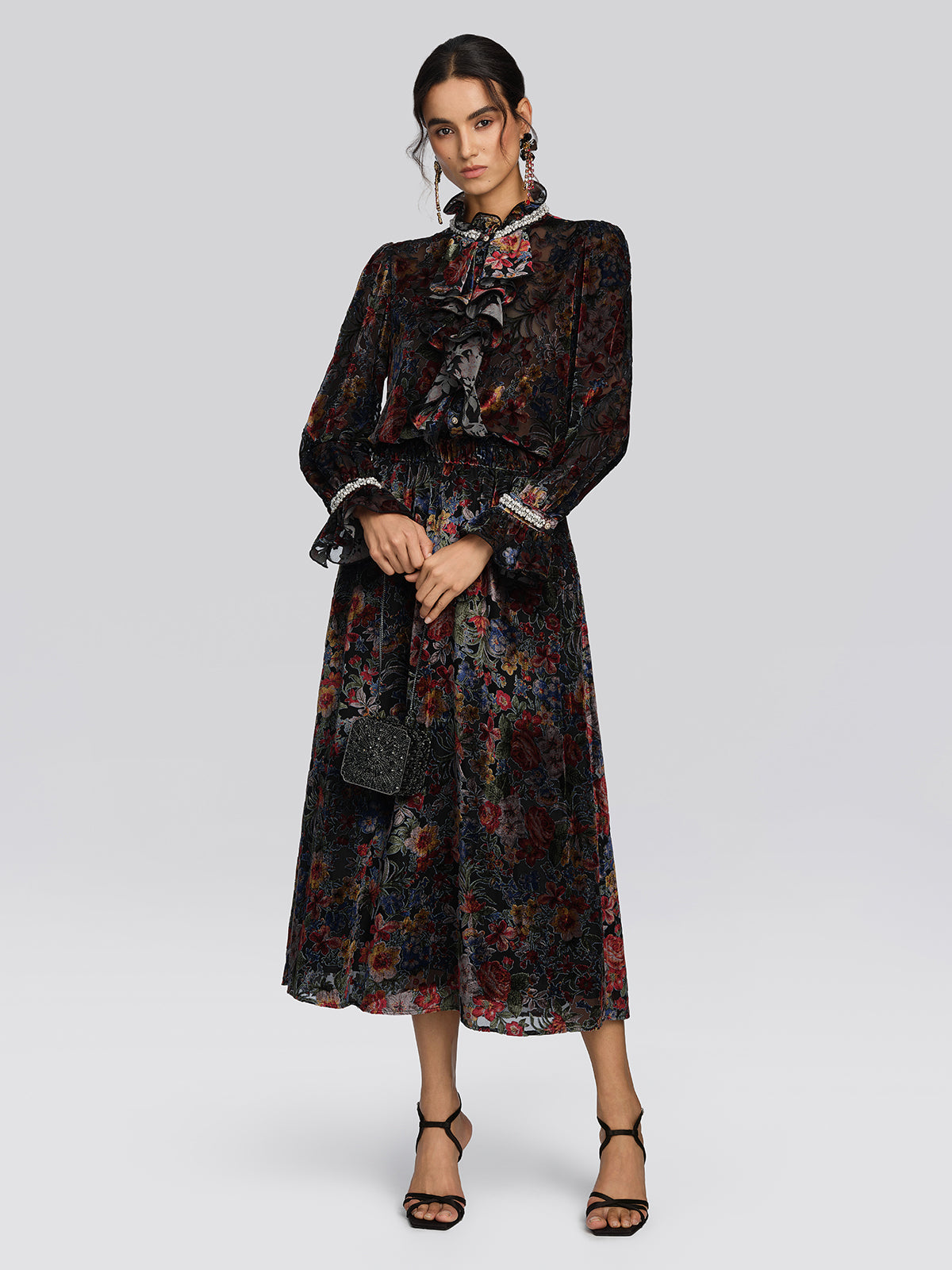 Burnout Velvet Floral Pearl Shirt