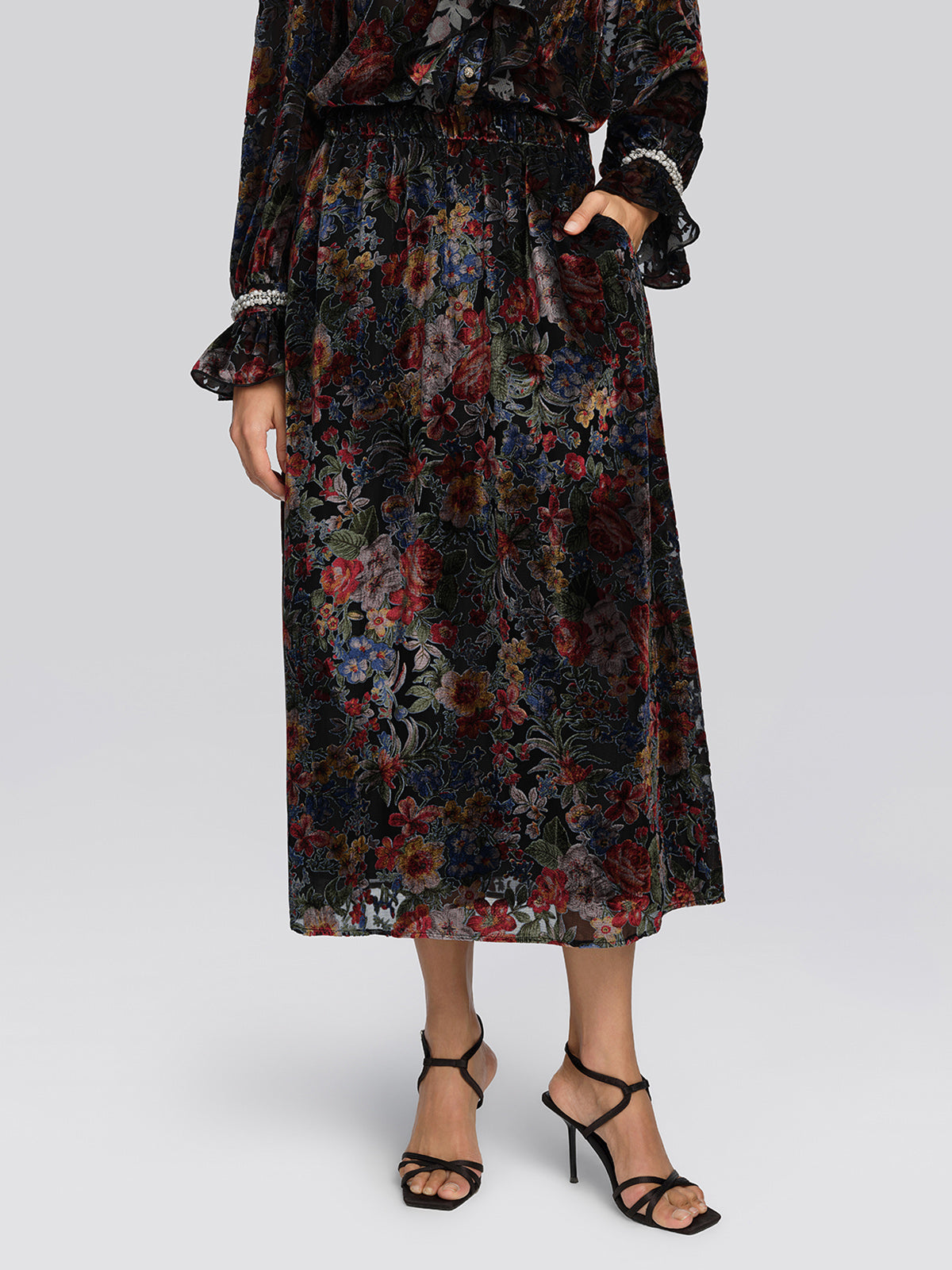 Burnout Velvet Floral A-Line Skirt
