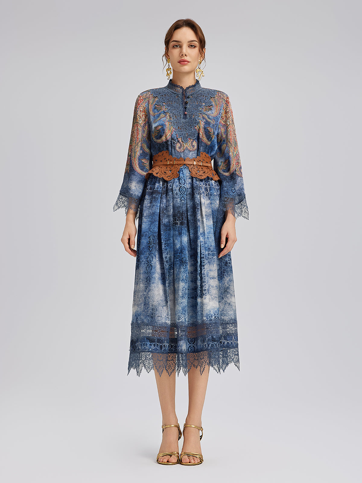 Final Sale | 100% Silk Paisley Tie-Dye Stand Collar Blouse