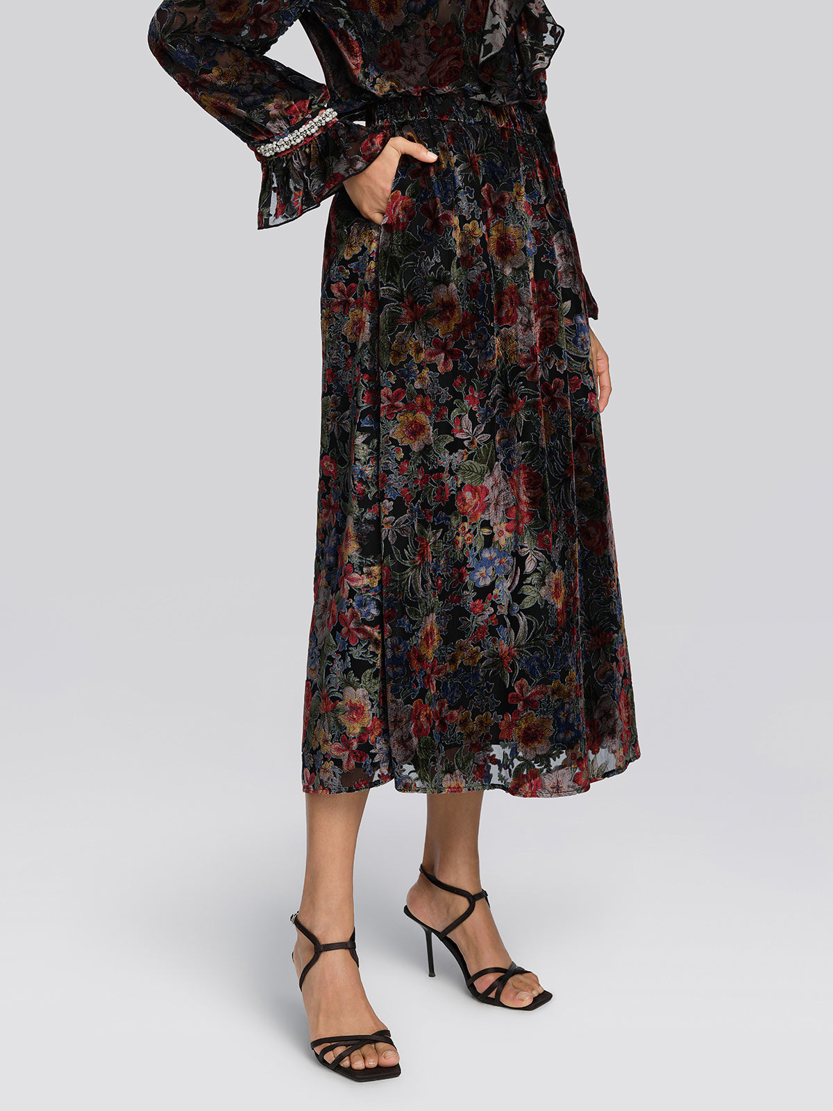 Burnout Velvet Floral A-Line Skirt