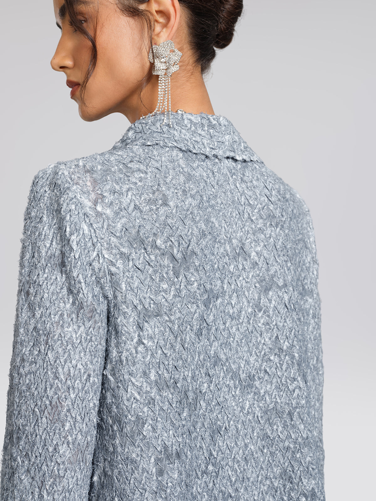 Textured Pleated Lapel Blazer Dress Set