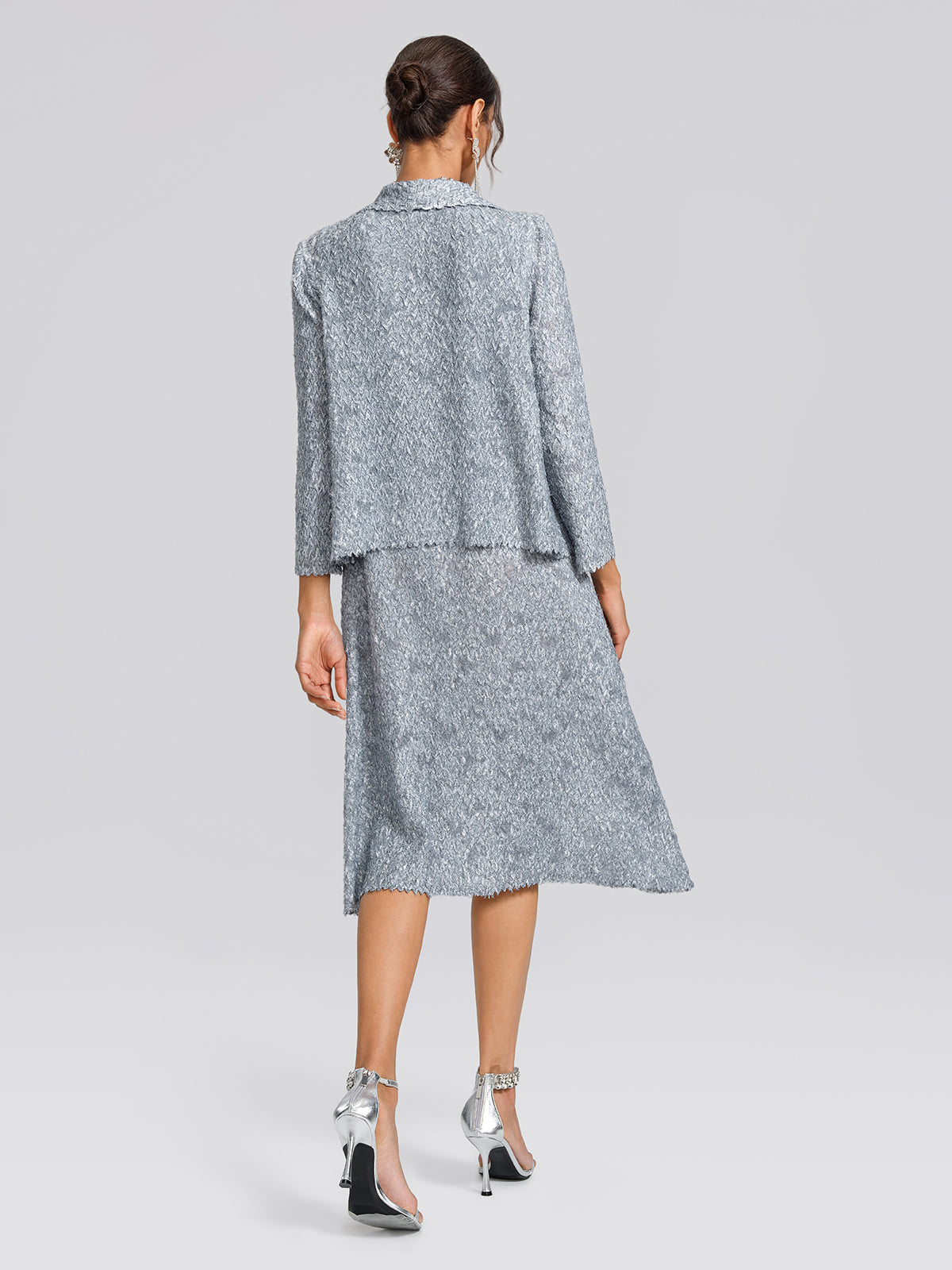Textured Pleated Lapel Blazer Dress Set