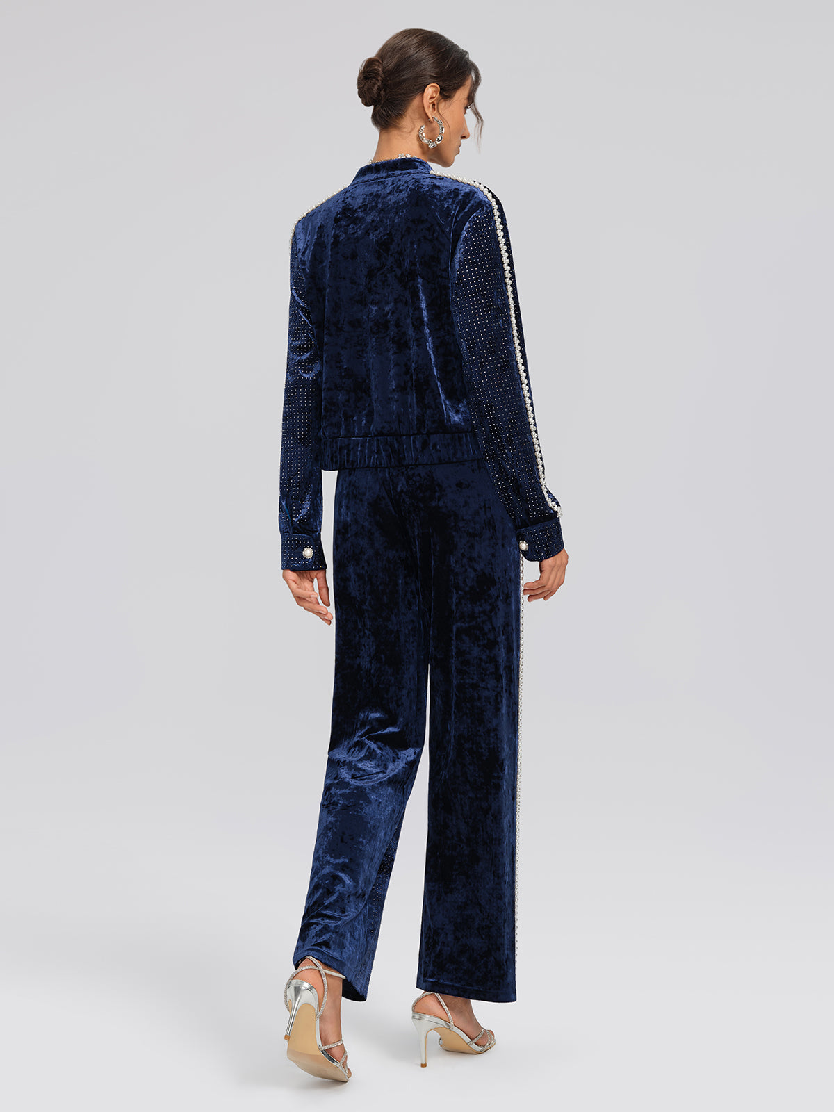Hand-Beaded Pearl Rhinestone Velvet Jacket
