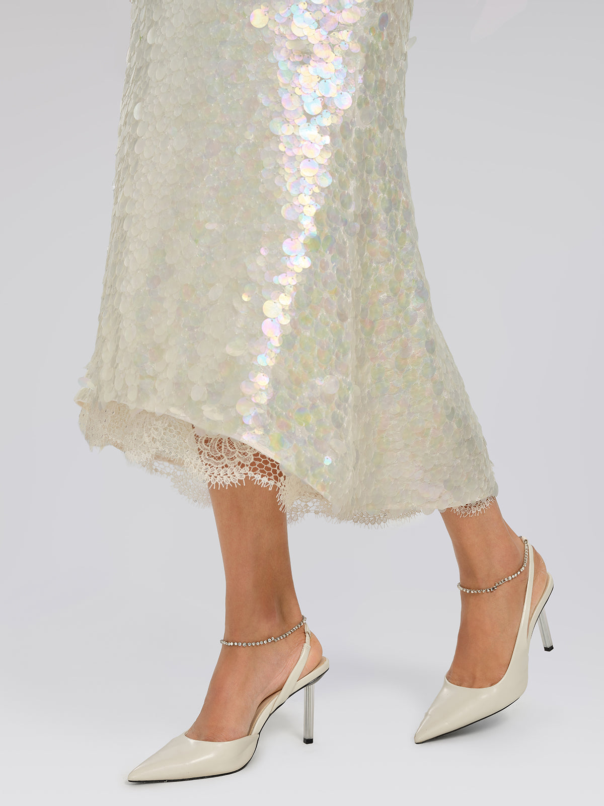 Iridescent Sequin Lace Trim Skirt