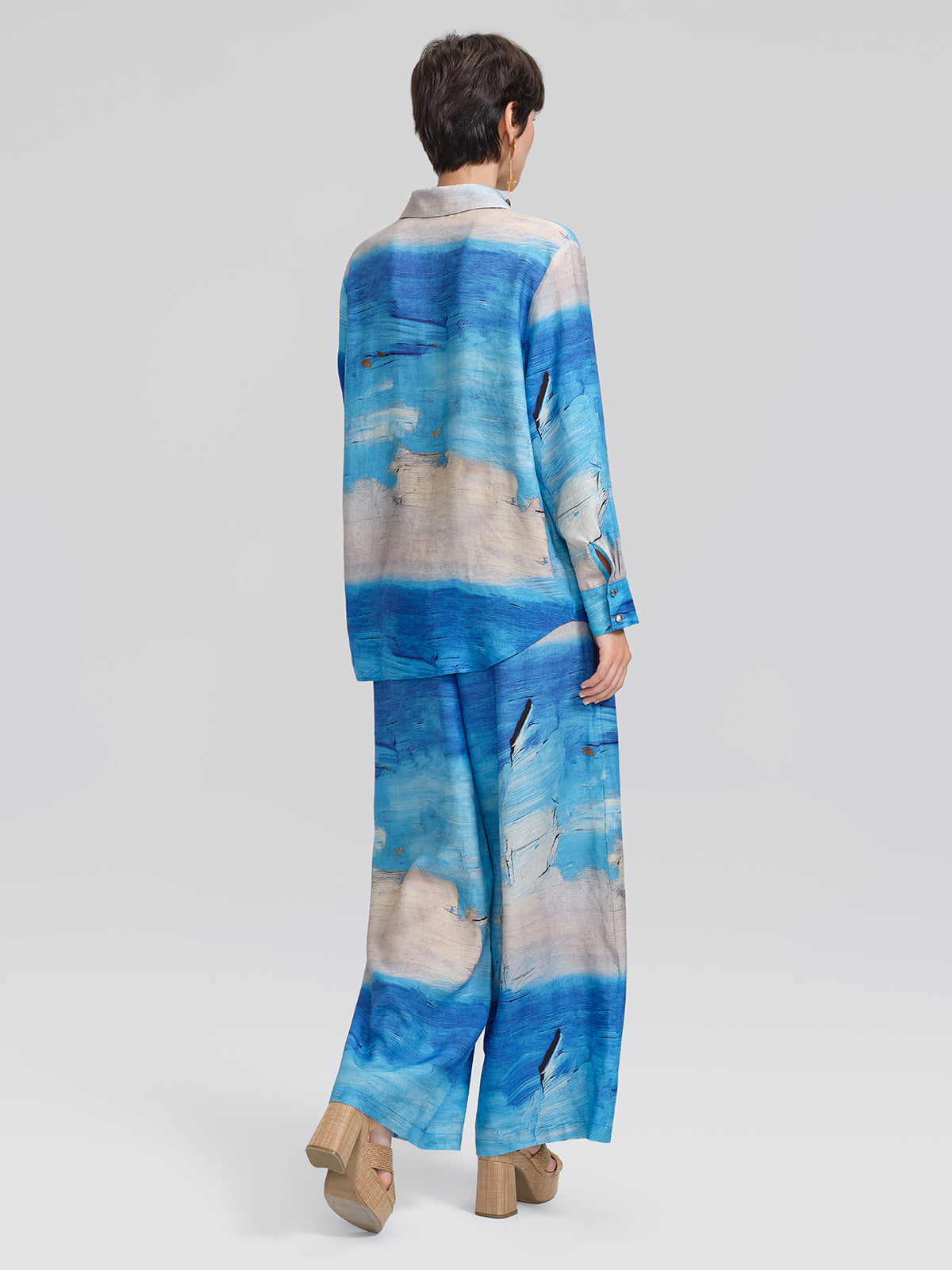 Blue Oil Painting Print Shirt