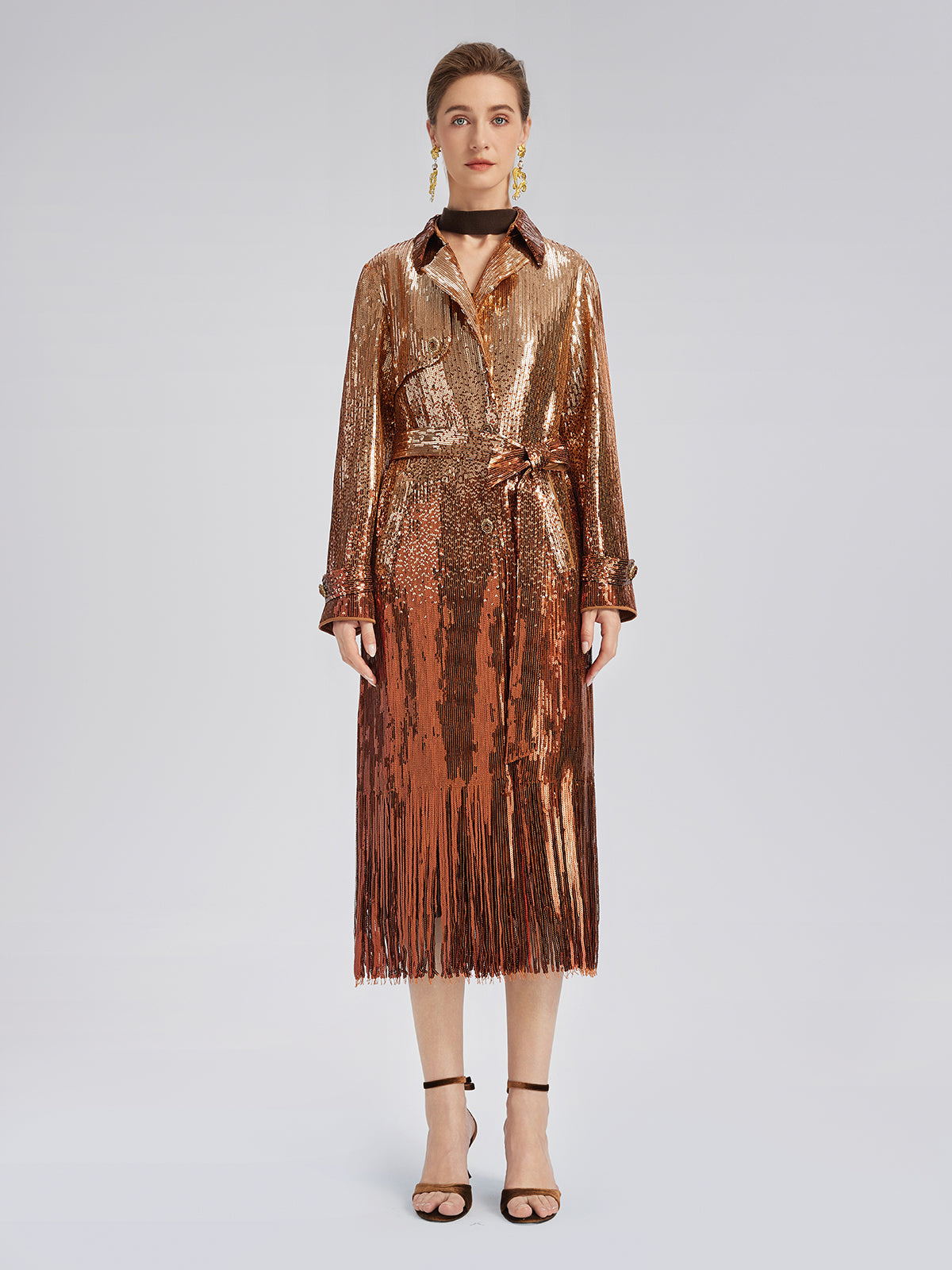 Gradient Sequin Fringe Trench Coat (Matching Belt Included)