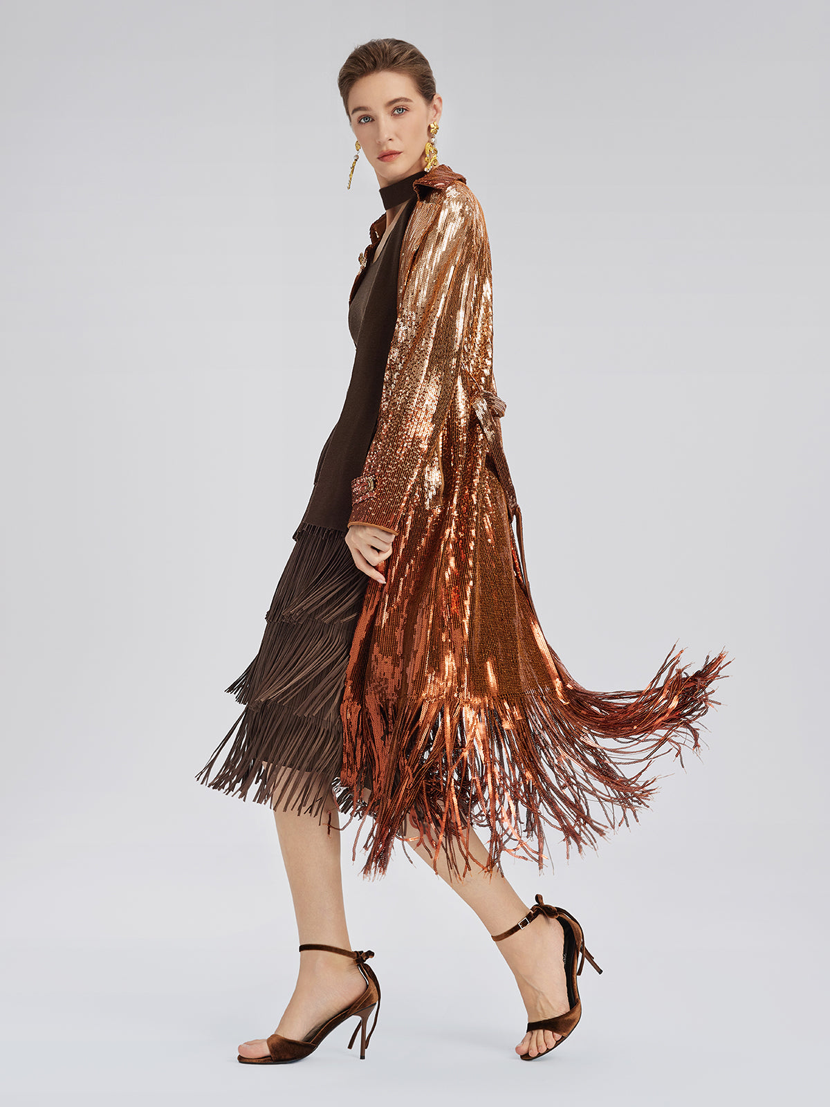 Gradient Sequin Fringe Trench Coat (Matching Belt Included)